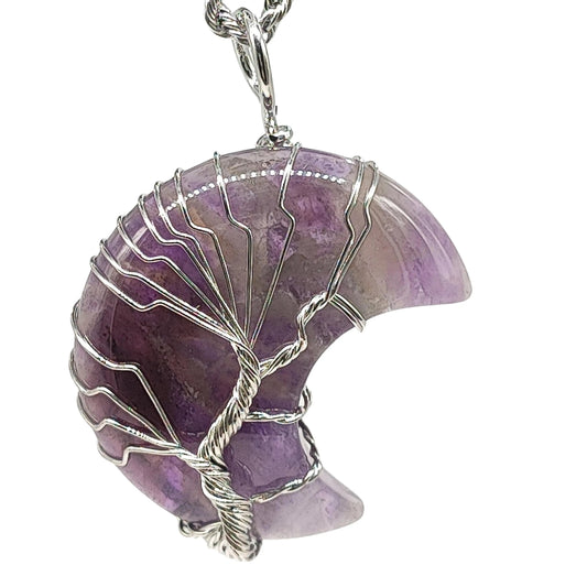 Necklace - Tree of Life - Natural Amethyst - Crescent Moon