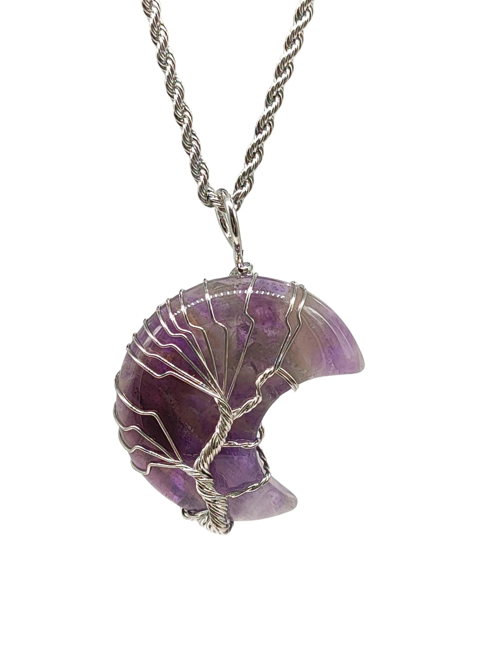 Necklace - Tree of Life - Natural Amethyst - Crescent Moon