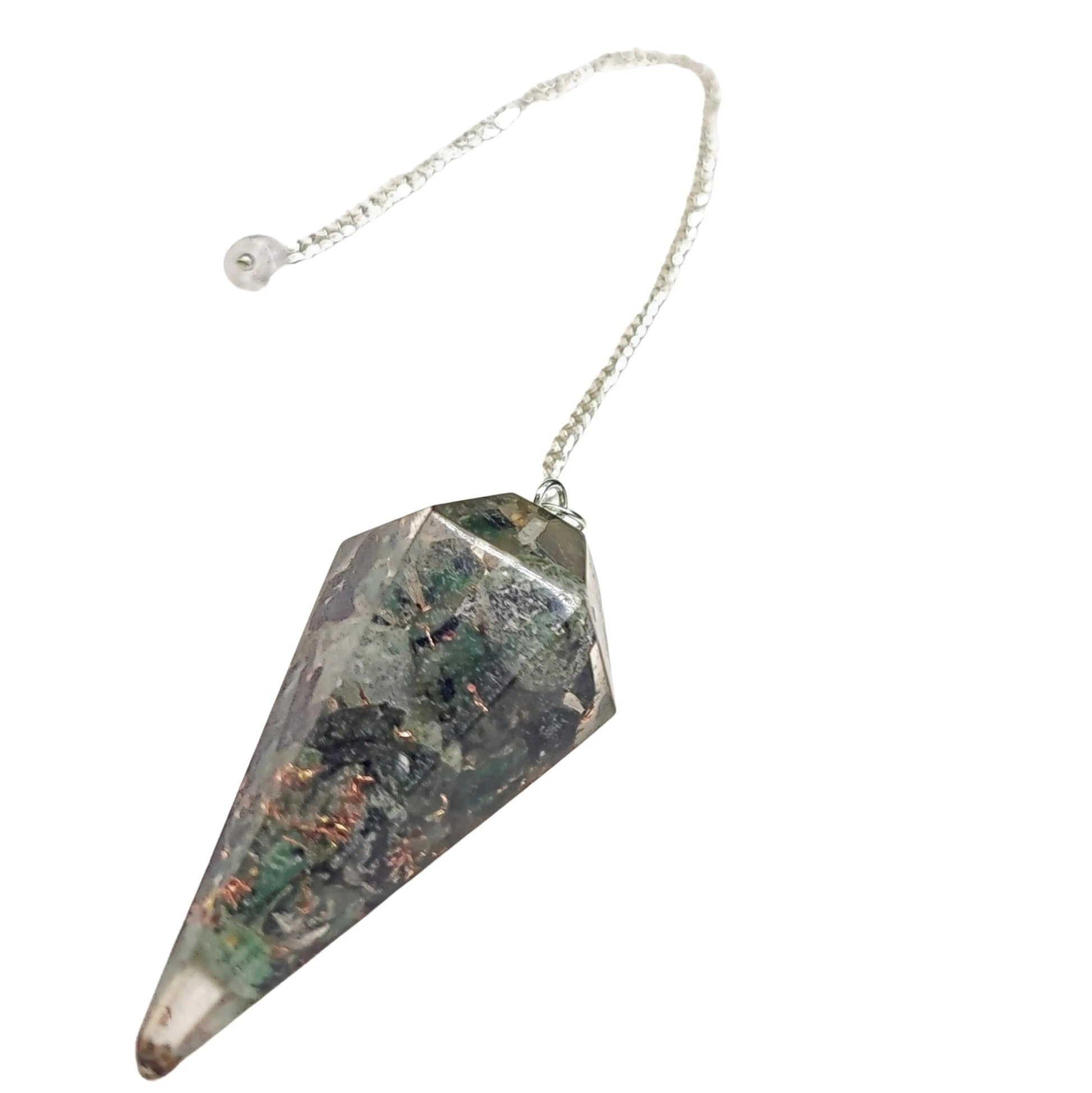 Pendulum -Cone -Chips Gemstones -Emerald -7 Chakras -Aromes Evasions