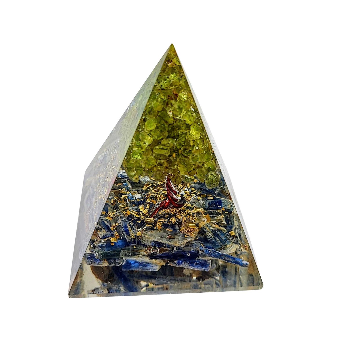 Pyramid -Orgonite -Blue Kyanite Gemstones -Peridot Tree
