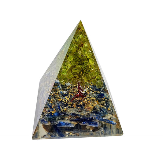 Pyramid -Orgonite -Blue Kyanite Gemstones -Peridot Tree