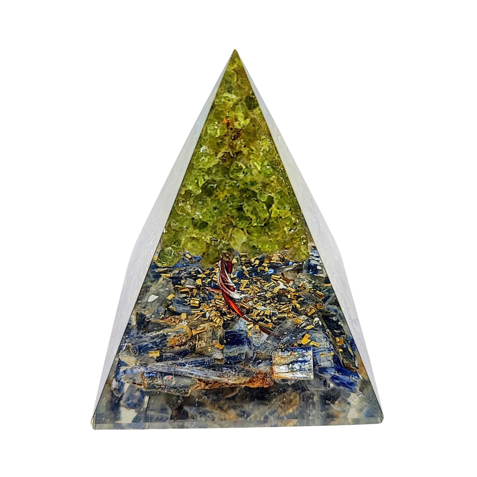 Pyramid -Orgonite -Blue Kyanite Gemstones -Peridot Tree