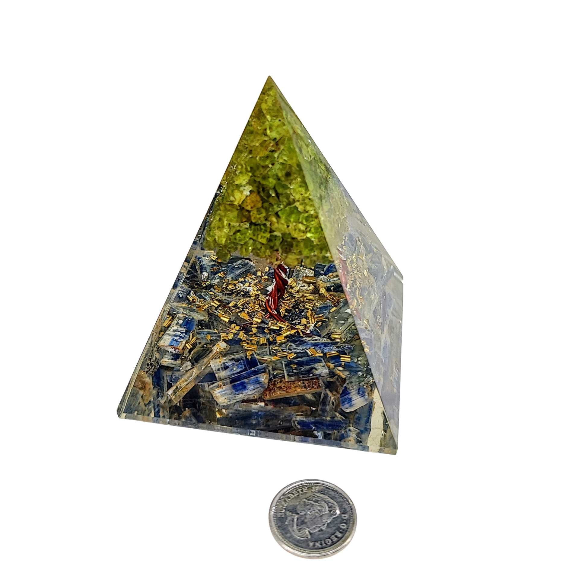 Pyramid -Orgonite -Blue Kyanite Gemstones -Peridot Tree