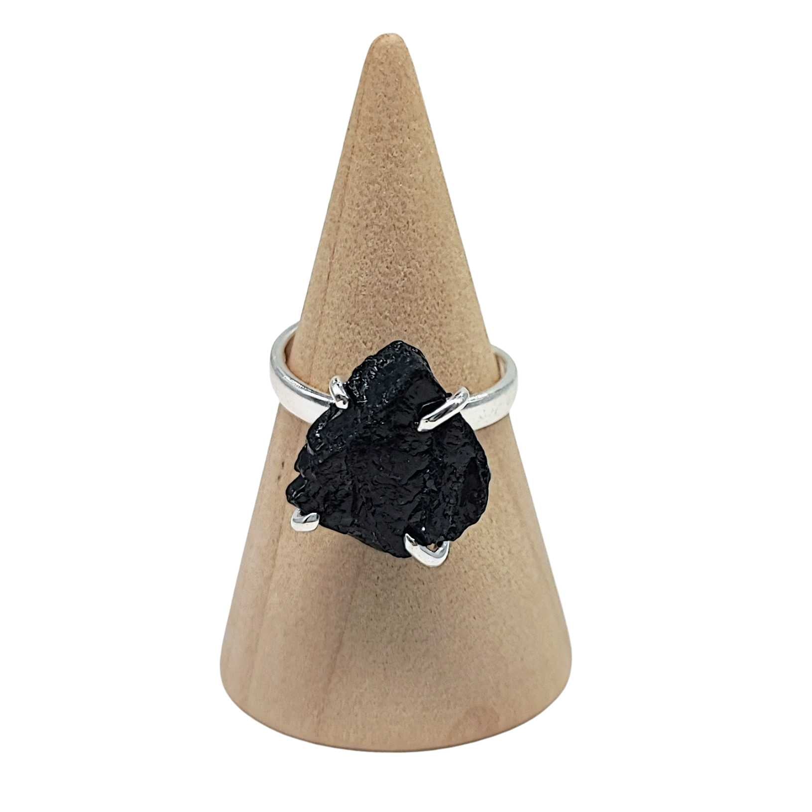 Ring -Black Tourmaline -Solitaire Stone -Adjustable -Black Tourmaline -Aromes Evasions