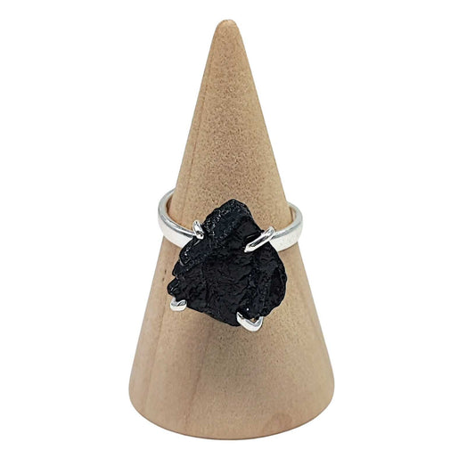 Ring -Black Tourmaline -Solitaire Stone -Adjustable -Black Tourmaline -Aromes Evasions
