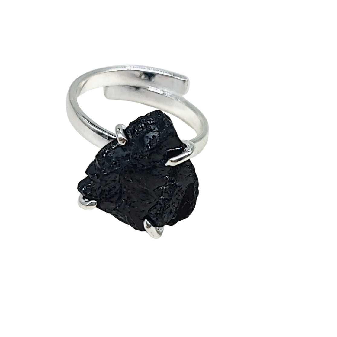 Ring -Black Tourmaline -Solitaire Stone -Adjustable -Black Tourmaline -Aromes Evasions