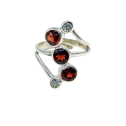 Ring -Garnet -Zircons -Sterling -Silver -Adjustable -Garnet -Aromes Evasions