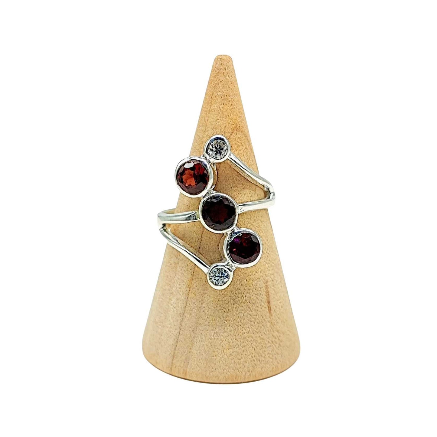 Ring -Garnet -Zircons -Sterling -Silver -Adjustable -Garnet -Aromes Evasions
