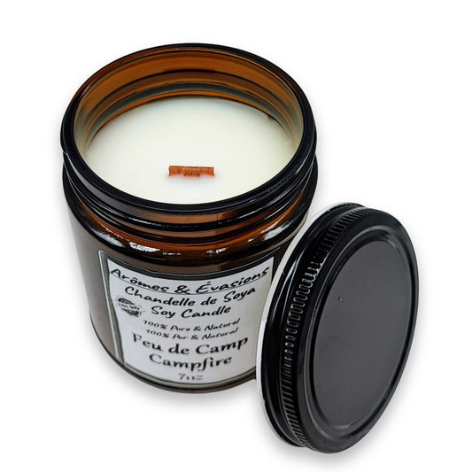 Soy Candle -Campfire -7oz -Wooden Wick -7oz -Aromes Evasions