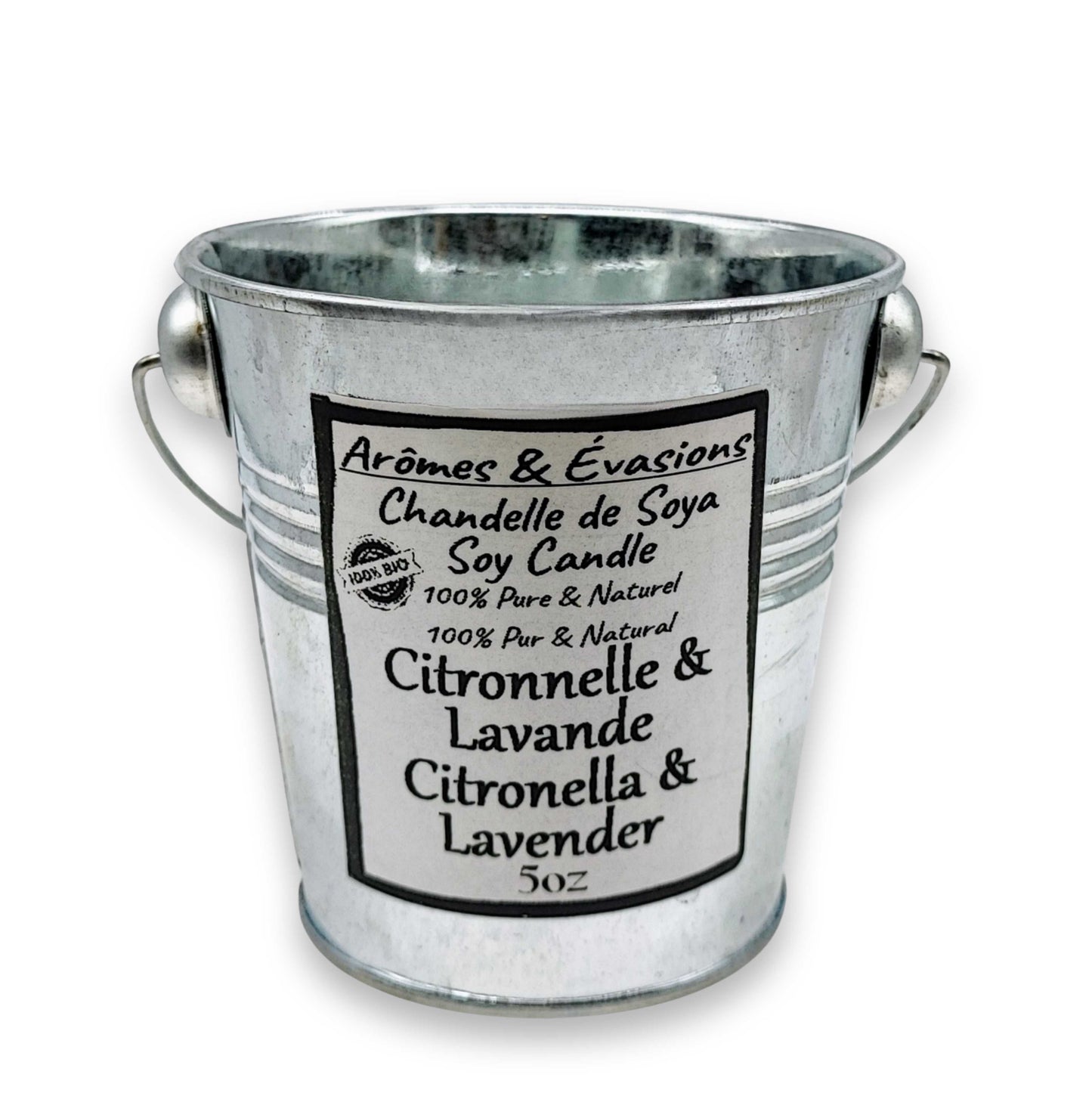 Soy Candle -Citronella & Lavender -5 oz -Metal Bucket -5oz -Aromes Evasions