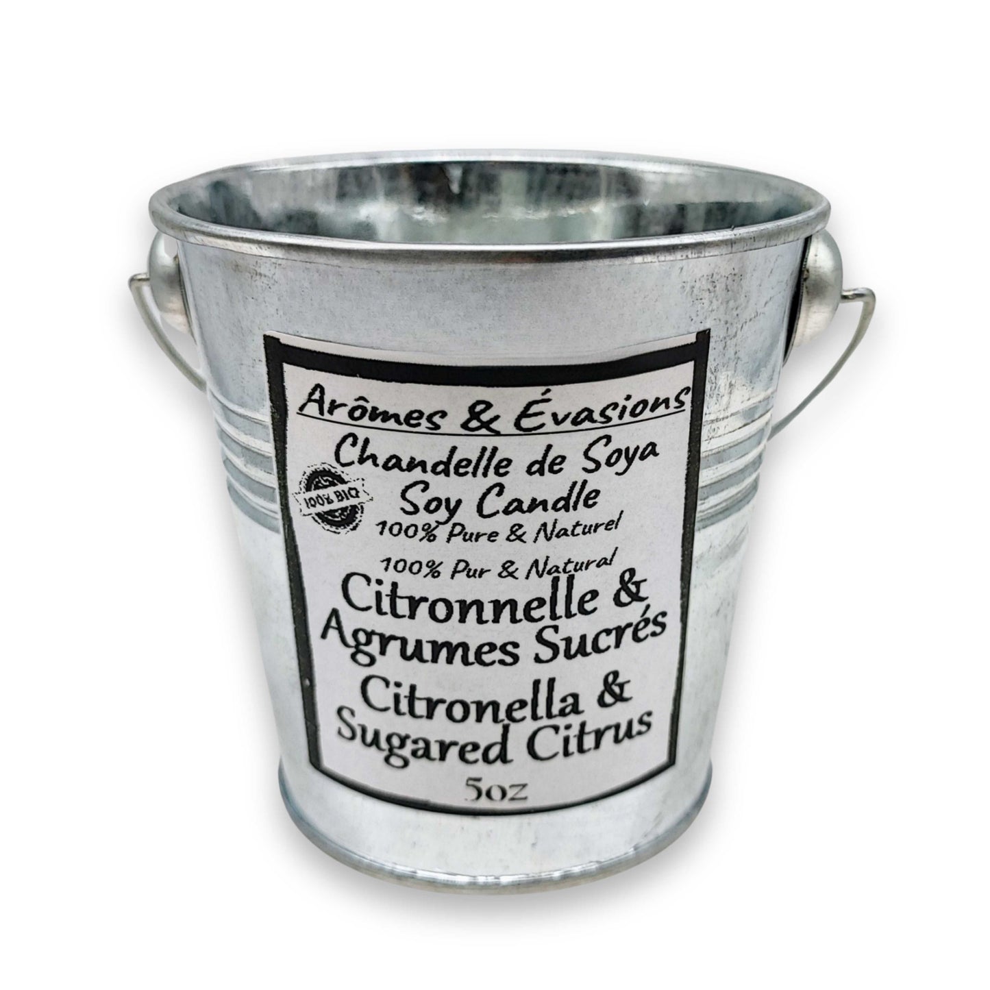 Soy Candle -Citronella & Sugared Citrus -5 oz -Metal Bucket