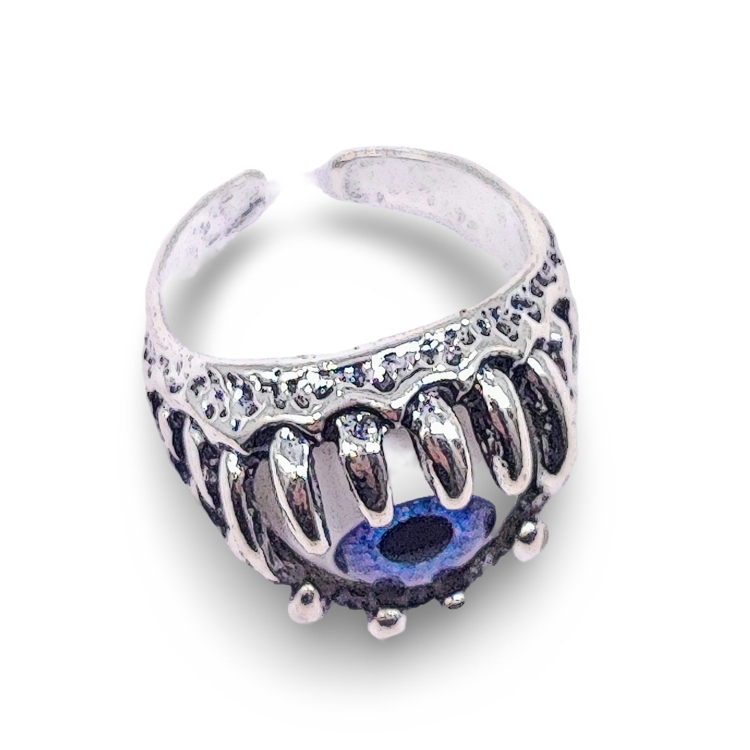 Ring -Antique Silver -Claw with Evil Eye - Arômes et Évasions