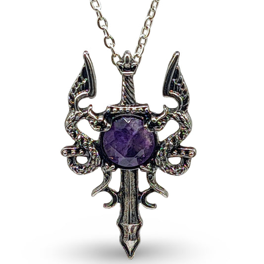 Necklace -Dragon Sword -Amethyst - Arômes et Évasions