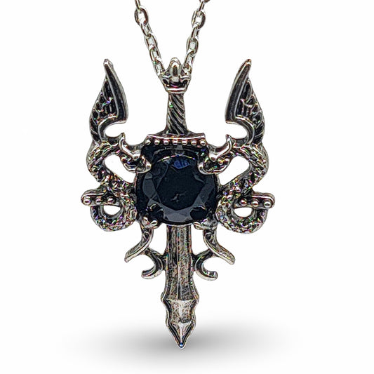 Necklace -Dragon Sword -Black Obsidian - Arômes et Évasions