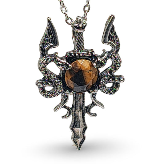 Necklace -Dragon Sword -Tiger Eye - Arômes et Évasions