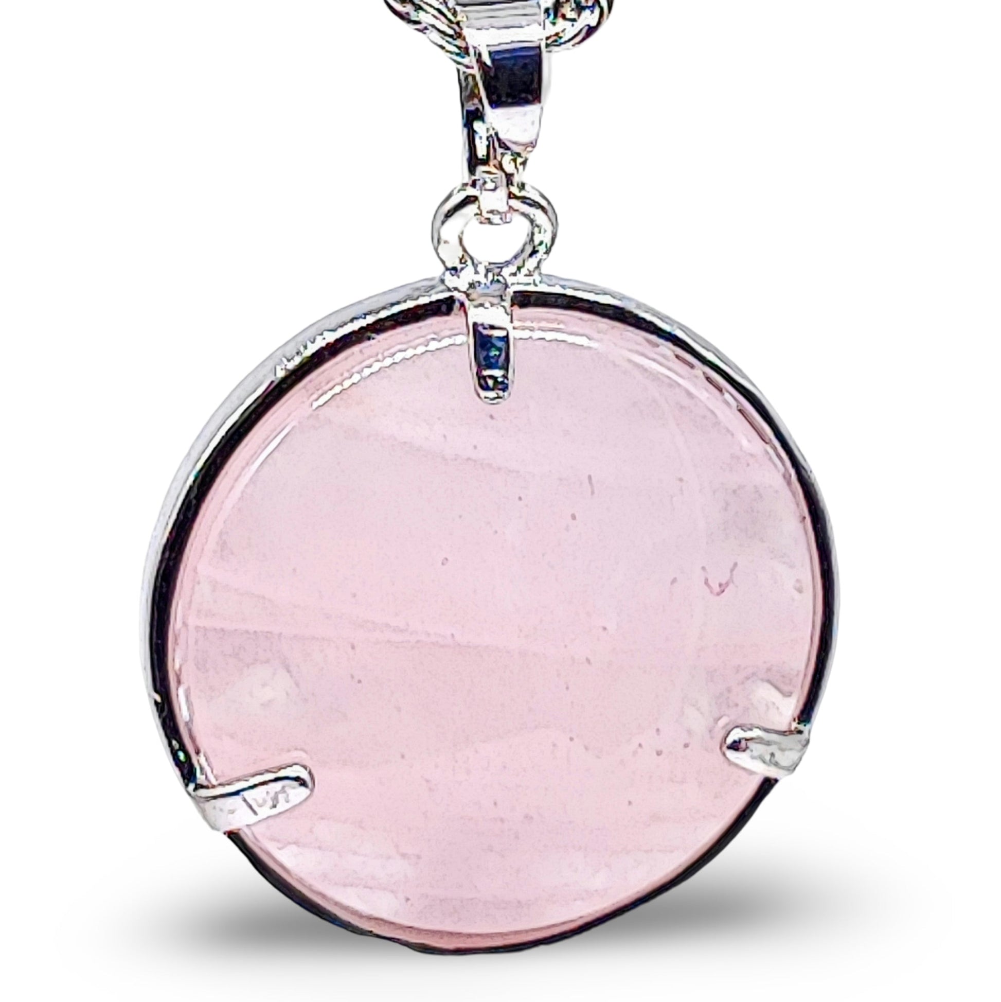 Necklace -Flat Round with Tree of Life -Rose Quartz - Arômes et Évasions