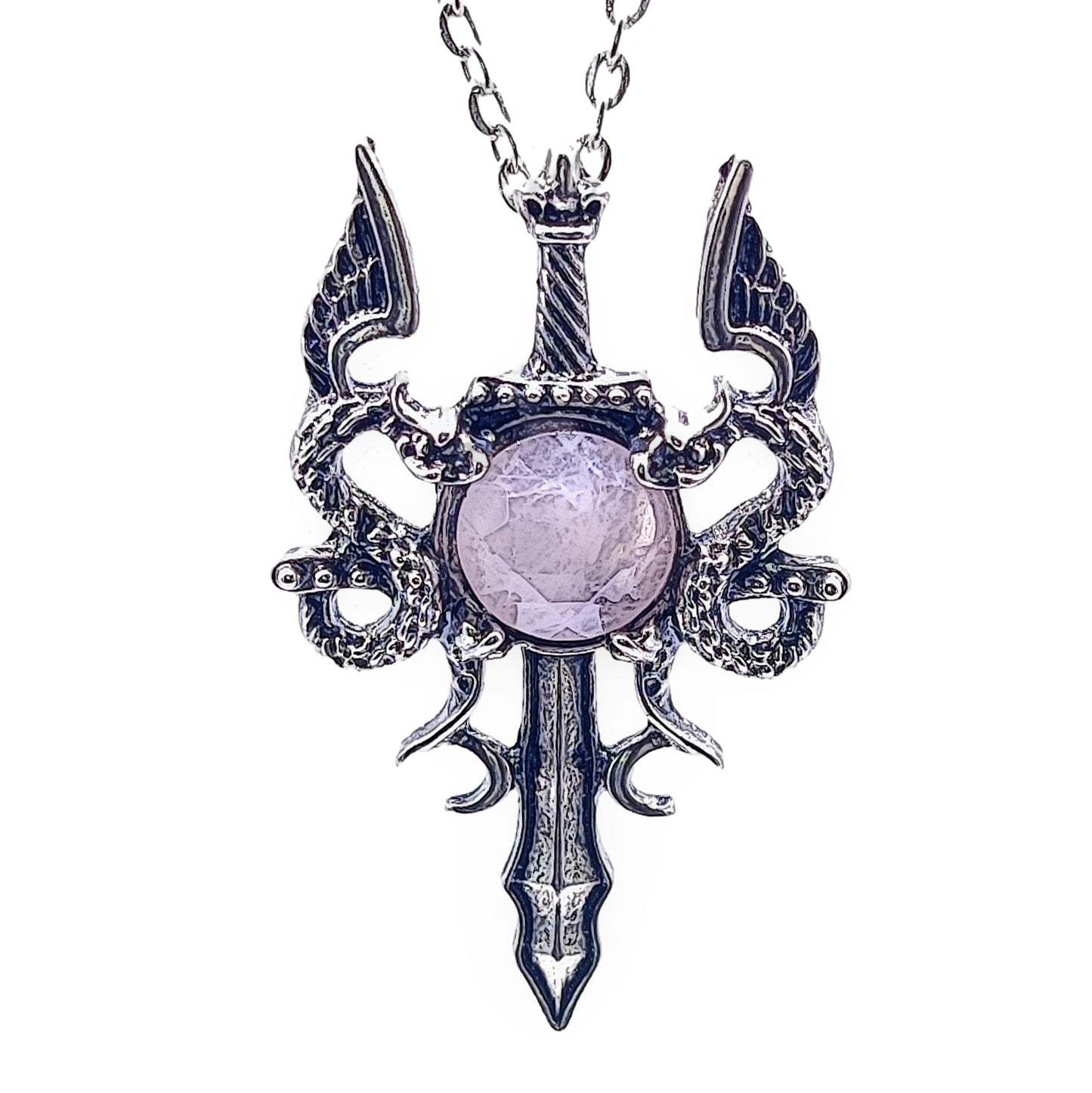 Necklace -Dragon Sword -Rose Quartz - Arômes et Évasions