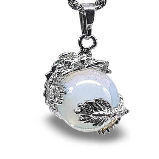 Necklace -Dragonfire -Opalite Crystal Ball - Arômes et Évasions