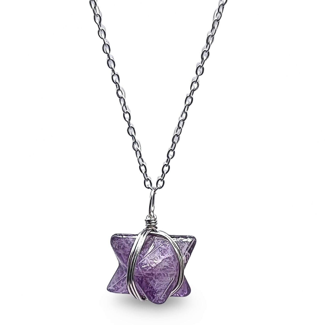 Necklace -Merkaba Star -Amethyst - Arômes et Évasions