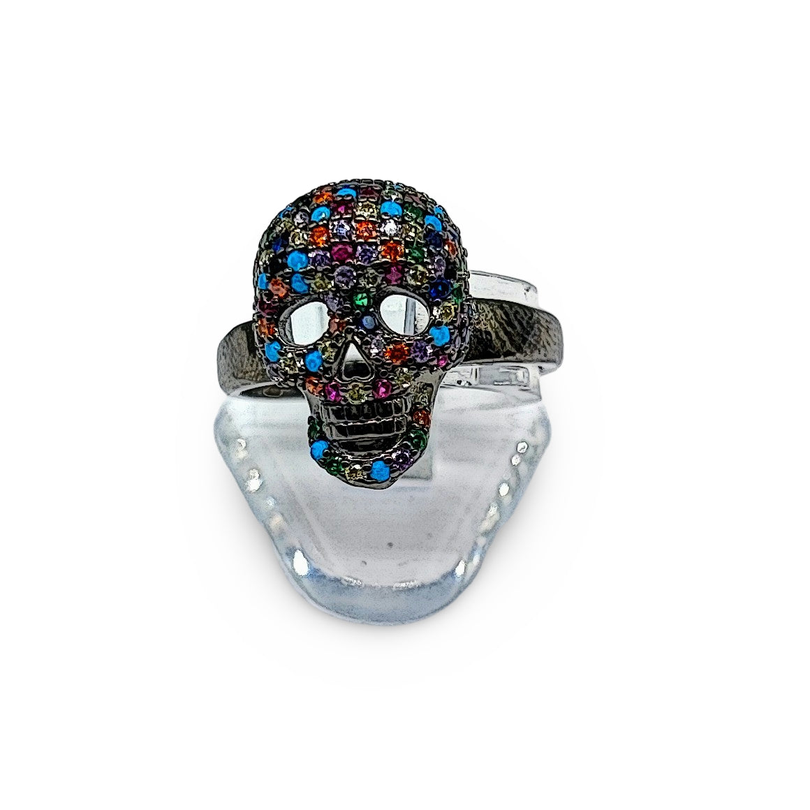 Ring -Cubic Zircon Skull Finger Ring -Electrophoresis Black Plated Brass - Arômes et Évasions