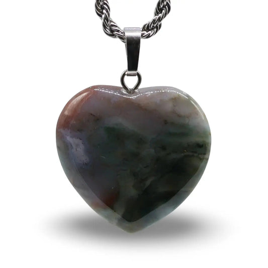 Necklace - Heart Shaped - Indian Agate -Opalite -Arômes & Évasions