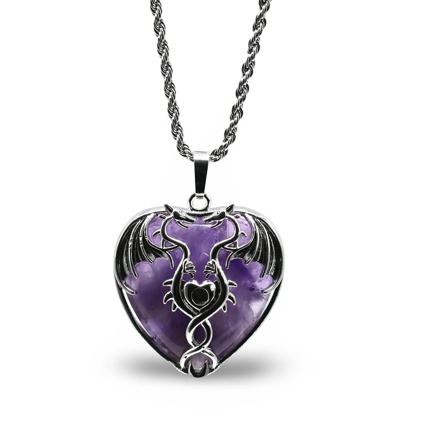 Necklace - Mystic Dragon Heart - Amethyst -Amethyst -Arômes & Évasions