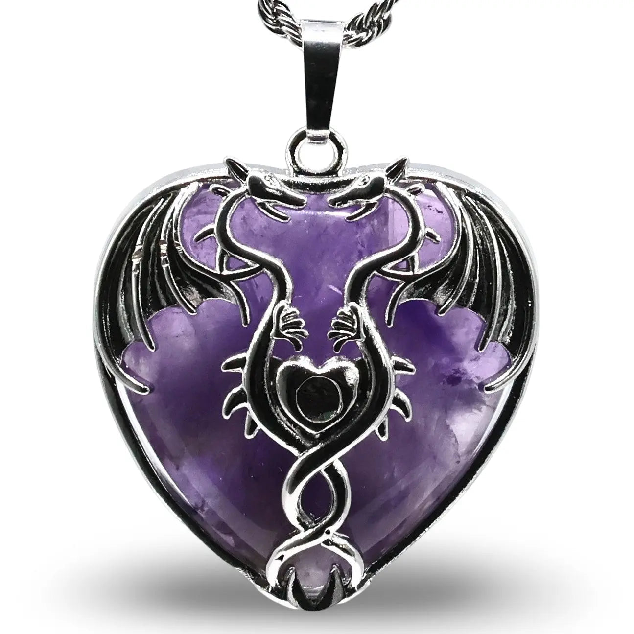 Necklace - Mystic Dragon Heart - Amethyst -Amethyst -Arômes & Évasions