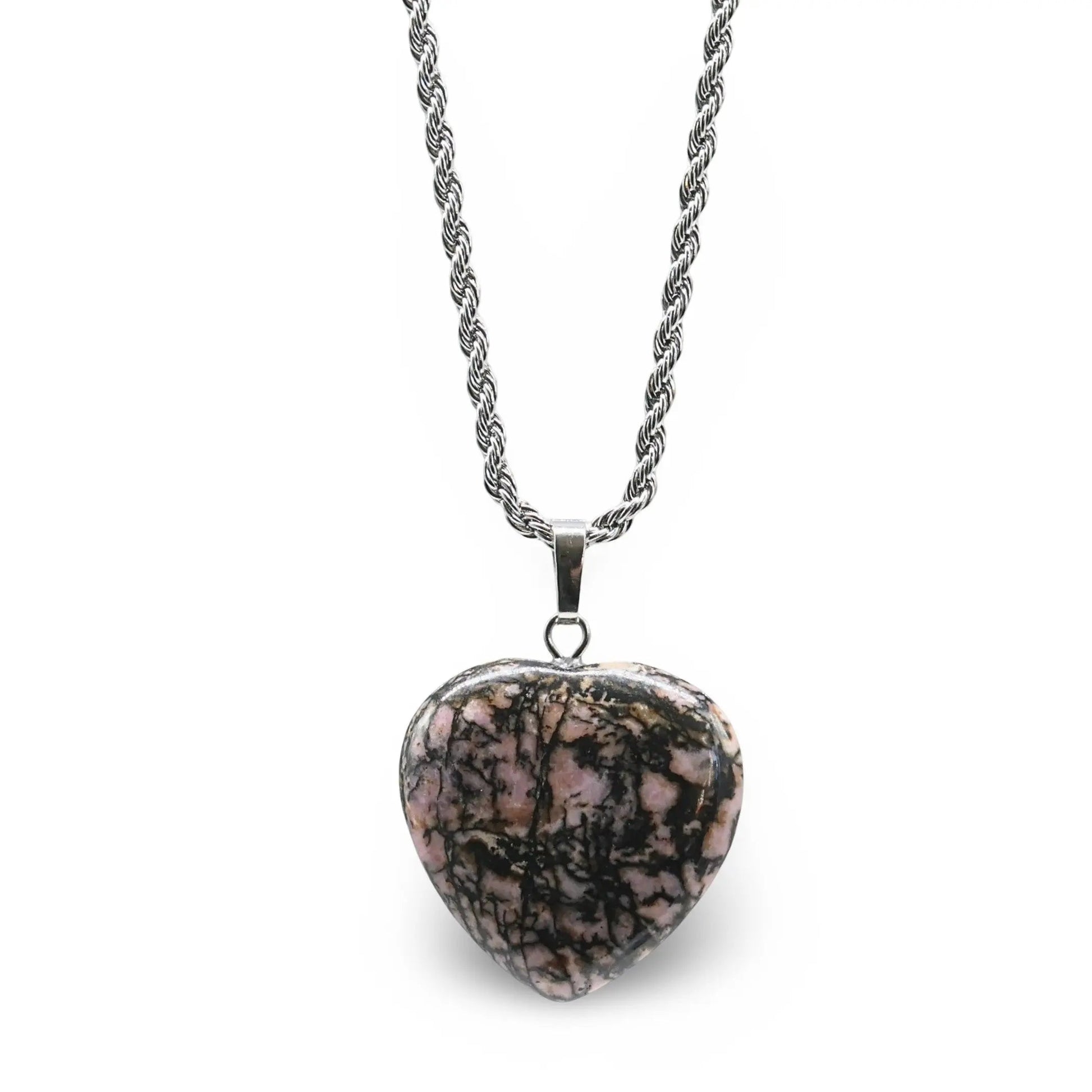 Necklace - Heart Shaped - Rhodonite -Rhodonite -Arômes & Évasions