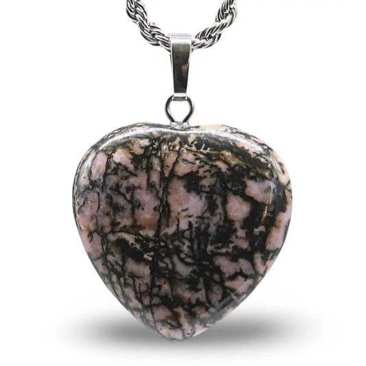 Necklace - Heart Shaped - Rhodonite -Rhodonite -Arômes & Évasions