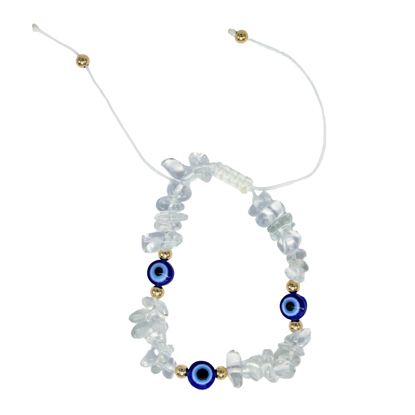 Bracelet - Crystal Quartz & Evil Eye - Adjustable - Chips -Chips -Arômes & Évasions