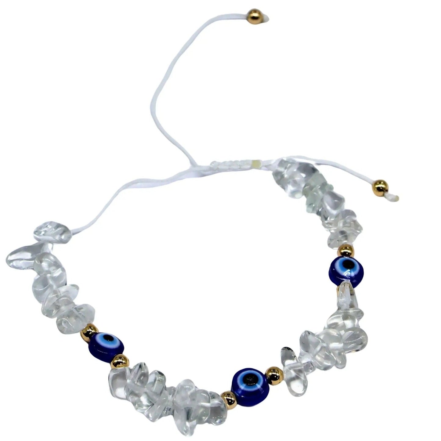 Bracelet - Crystal Quartz & Evil Eye - Adjustable - Chips -Chips -Arômes & Évasions