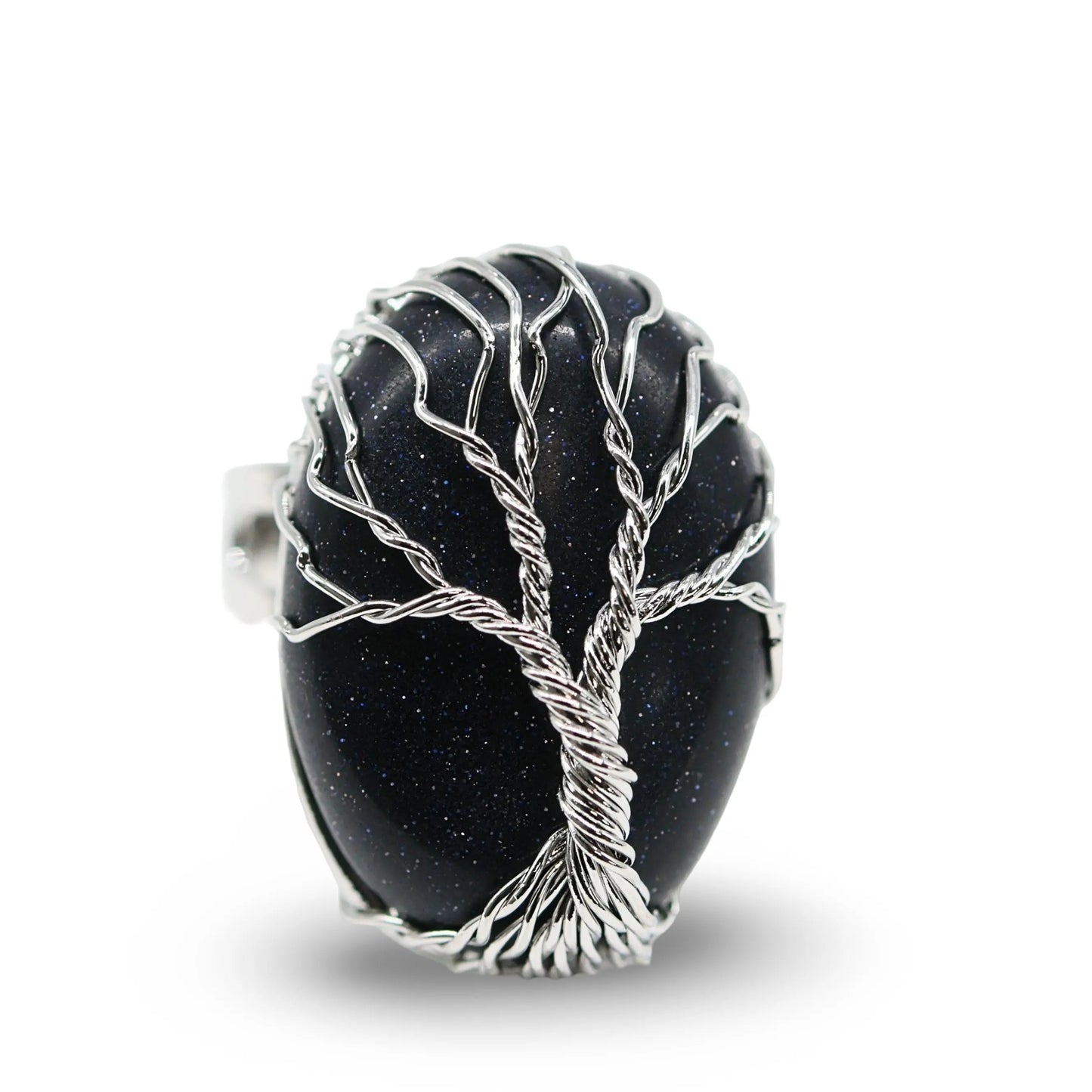 Ring - Blue Goldstone with Tree of Life - Adjustable -Blue Goldstone -Arômes & Évasions