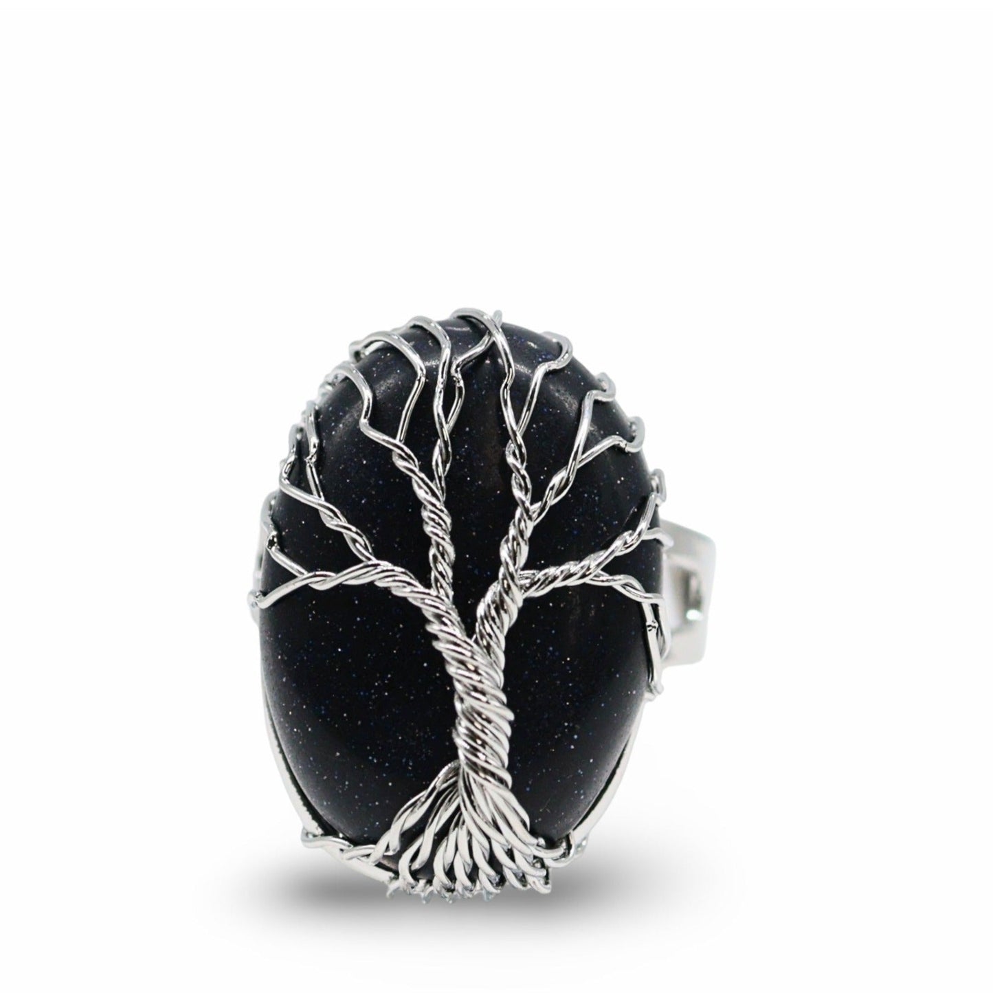 Ring - Blue Goldstone with Tree of Life - Adjustable -Blue Goldstone -Arômes & Évasions