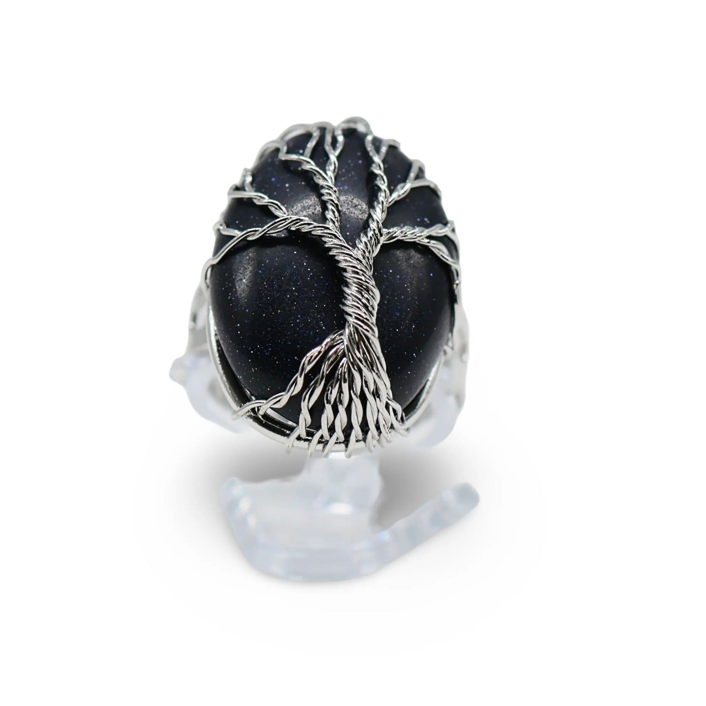 Ring - Blue Goldstone with Tree of Life - Adjustable -Blue Goldstone -Arômes & Évasions