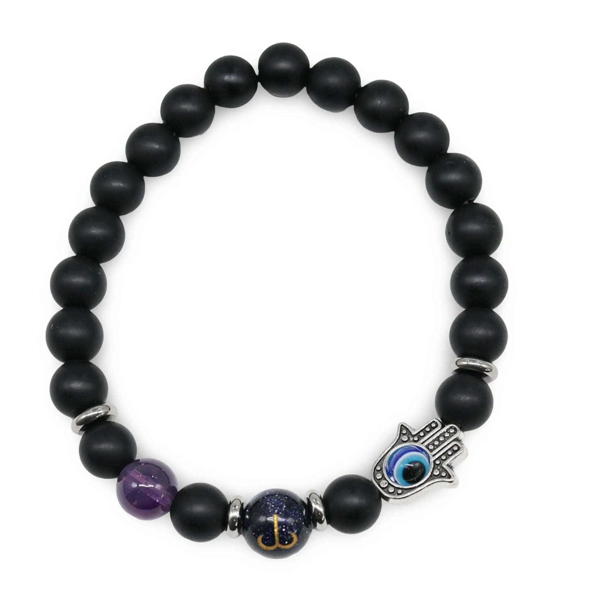 Bracelet - Natural Black Agate - Constellation - Fatima Hand - 8mm - Arômes et Évasions