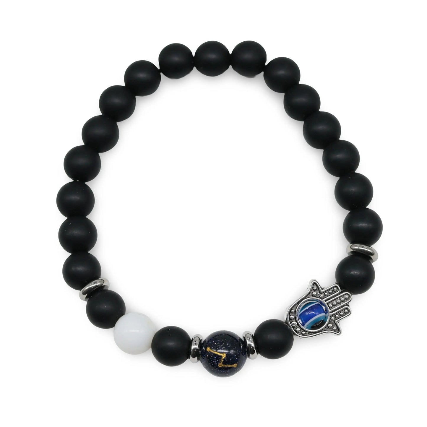 Bracelet - Natural Black Agate - Constellation - Fatima Hand - 8mm - Arômes et Évasions