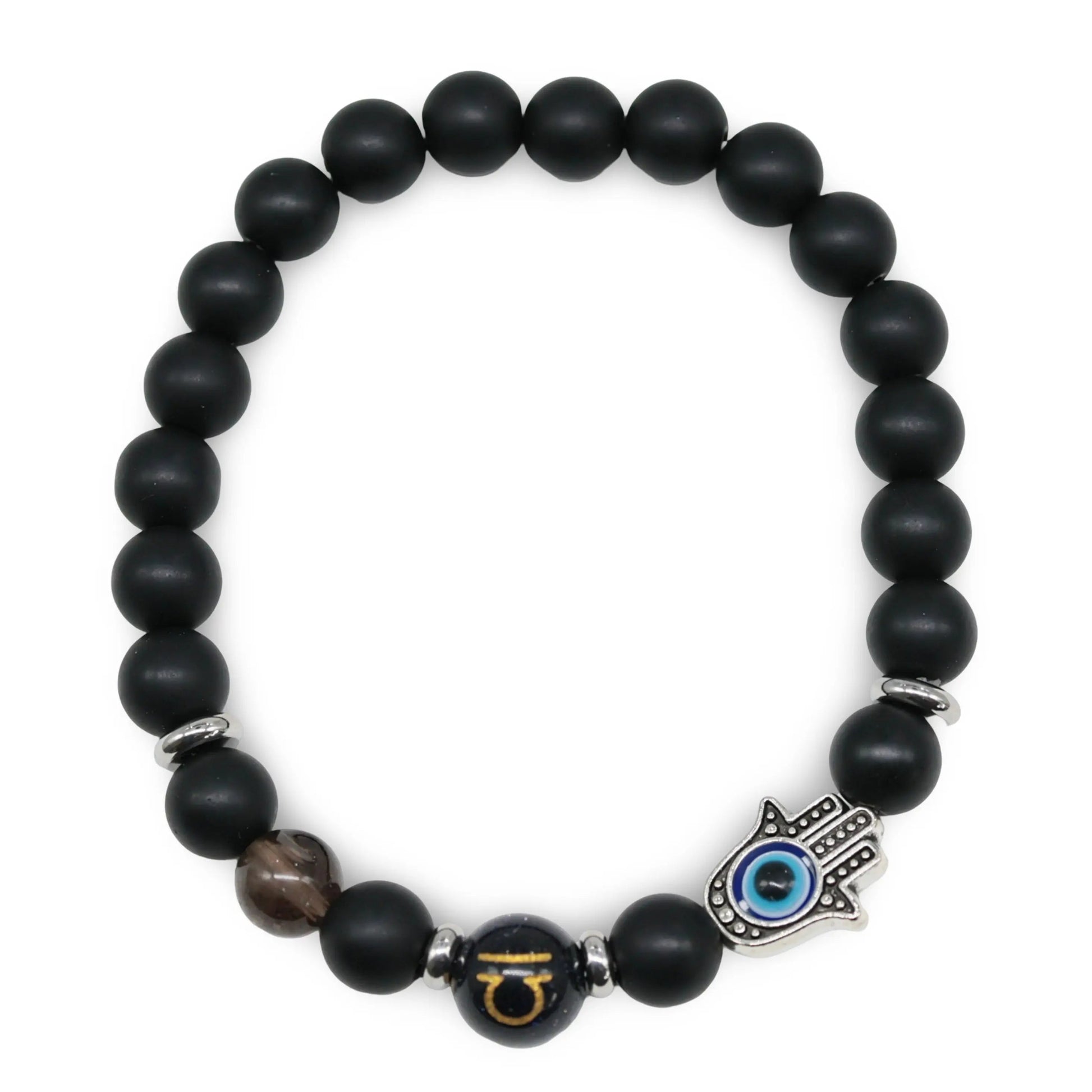 Bracelet - Natural Black Agate - Constellation - Fatima Hand - 8mm - Arômes et Évasions