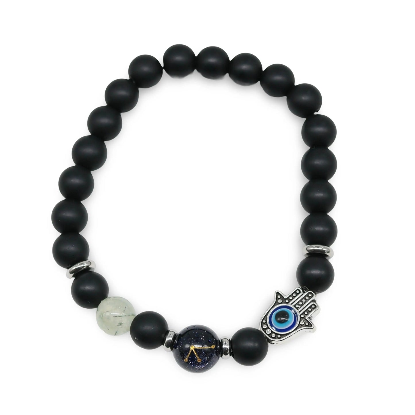 Bracelet - Natural Black Agate - Constellation - Fatima Hand - 8mm - Arômes et Évasions