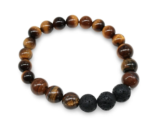 Bracelet - Tiger Eye & Lava Stone - 8mm & 10mm -8mm & 10mm -Arômes & Évasions