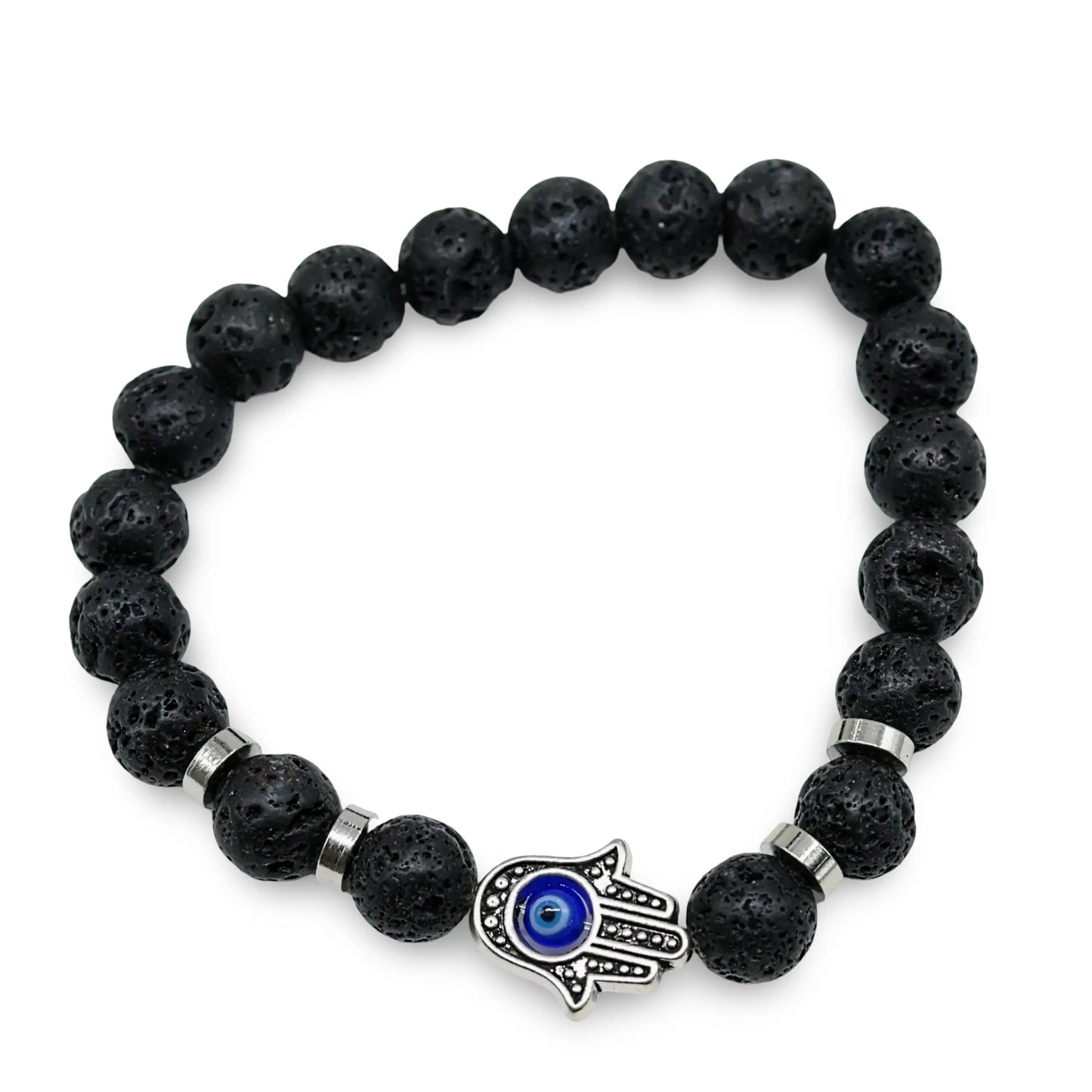 Bracelet - Lava with Fatima Hand & Evil Eye Charm - 8mm -8mm -Arômes & Évasions