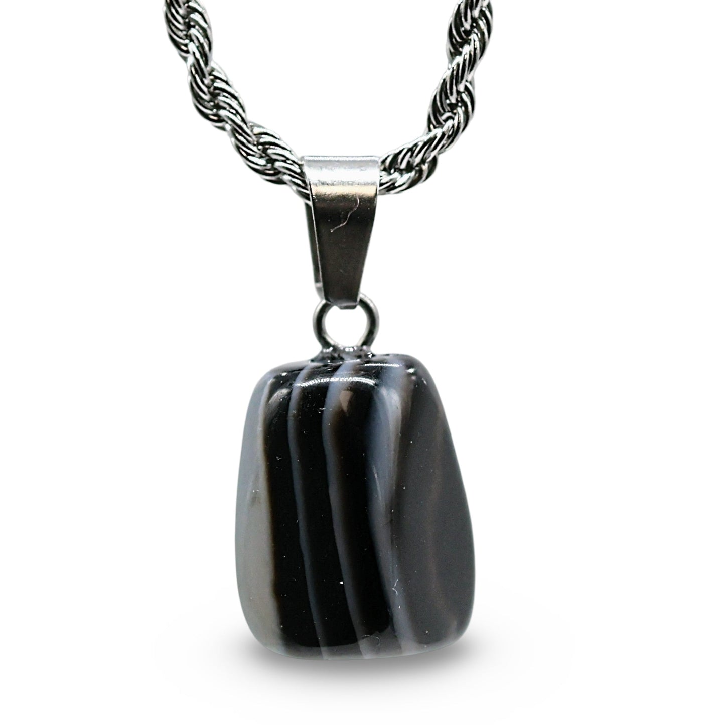 Necklace - Natural Banded Black Agate