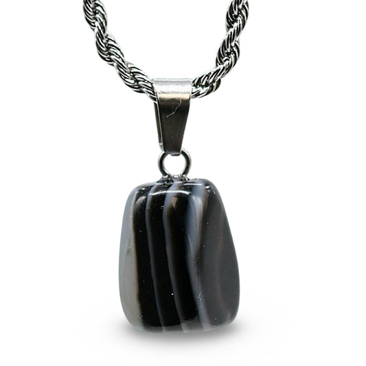 Collier - Agate noire à bandes naturelles