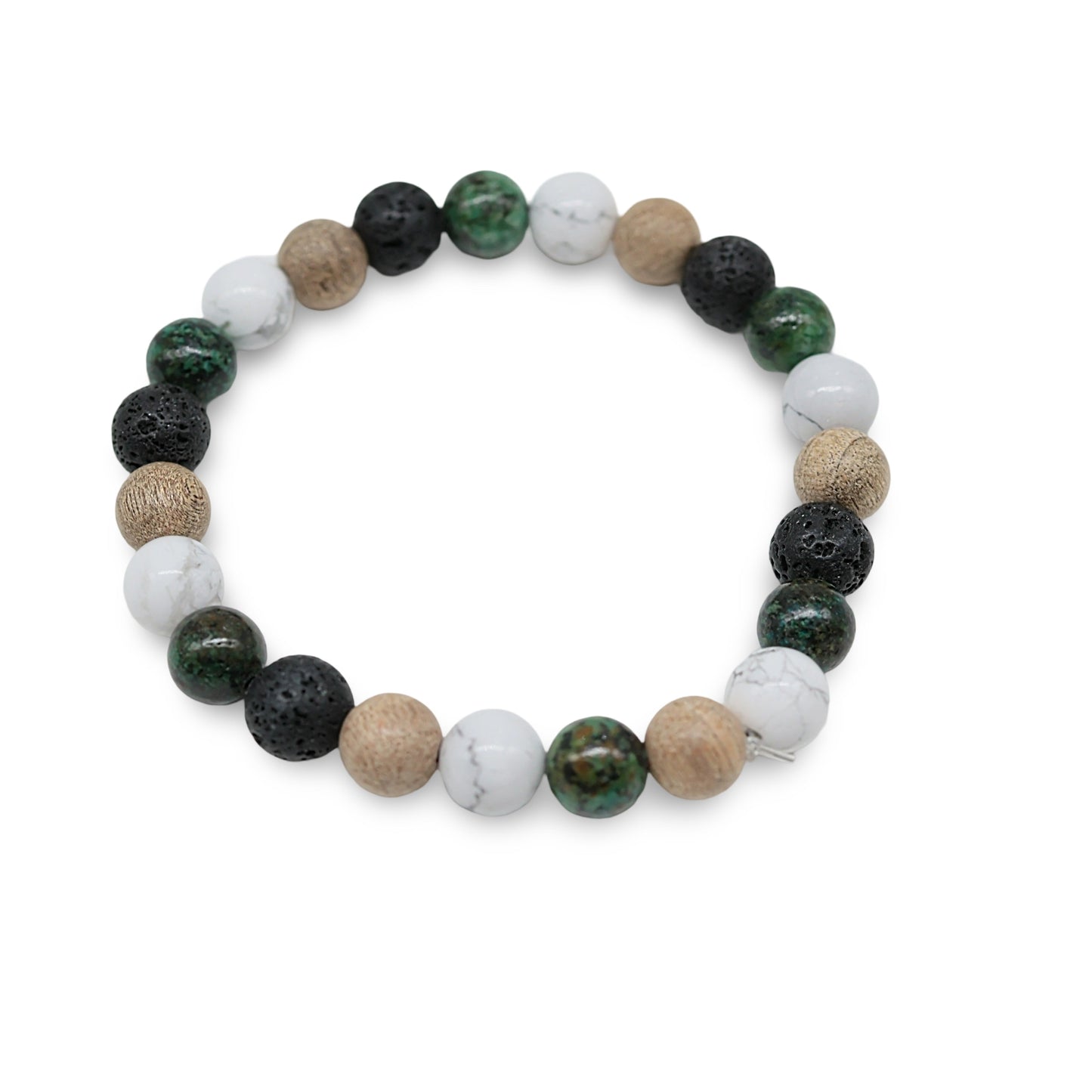 Bracelet - African Turquoise Jasper with Natural Howlite, Lava Rock & Sandalwood Beads - 8mm