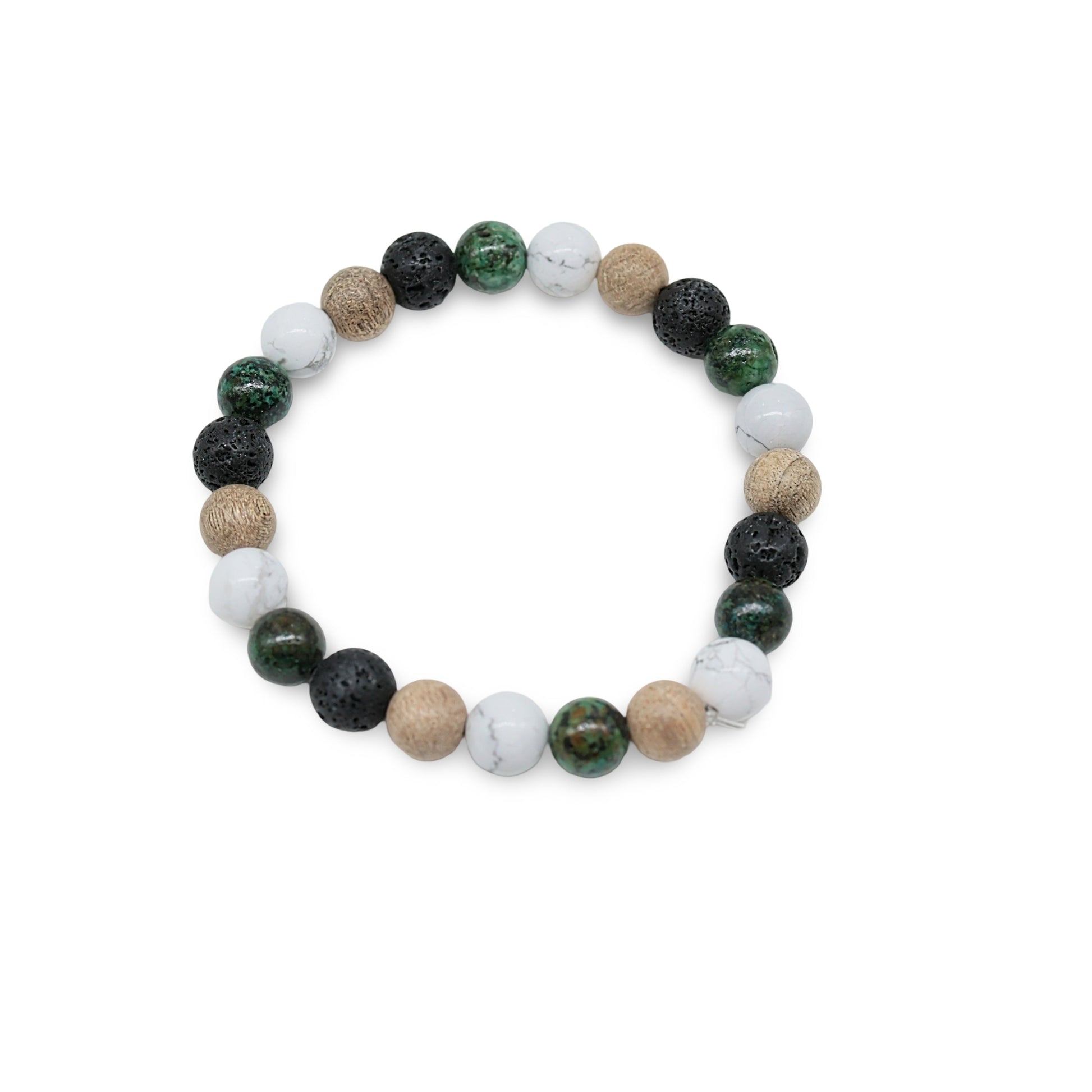 Bracelet - African Turquoise Jasper with Natural Howlite, Lava Rock & Sandalwood Beads - 8mm