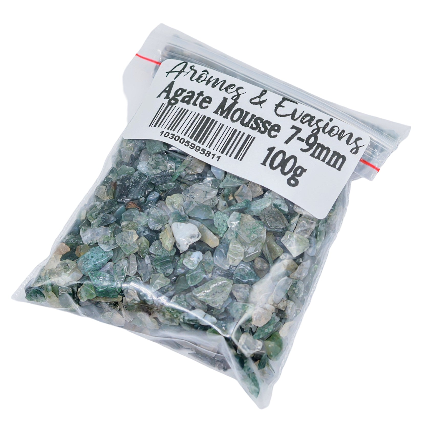 Stone - Tumbled Chips - Moss Agate - 7 to 9mm 100 g