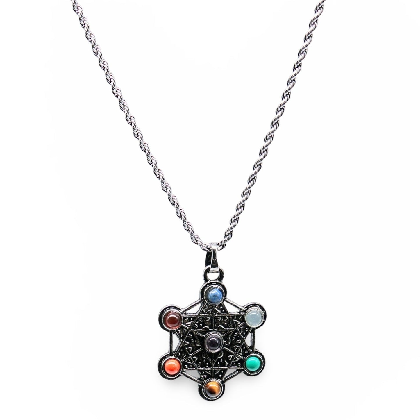 Necklace - Natural Gemstone Chakra - Metatron Antique Silver