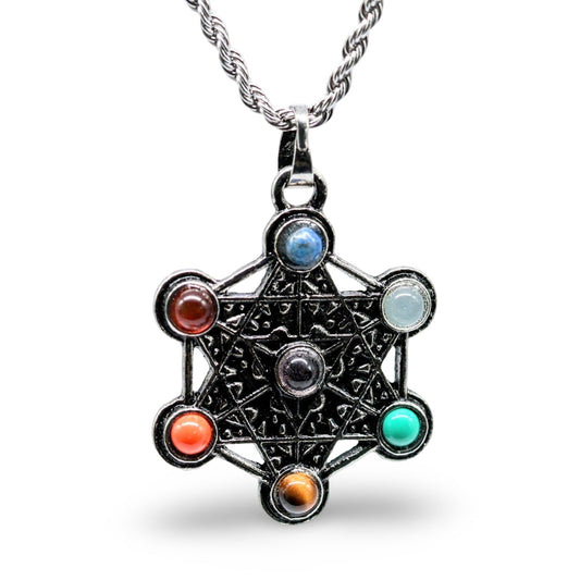 Collier - Pierre Précieuse Naturelle Chakra - Metatron Argent Antique