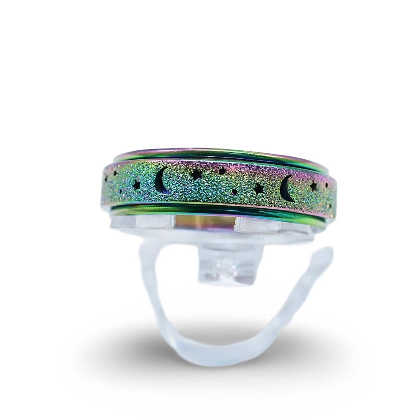 Rotating Ring - Stress Anxiety Relief - Stainless Steel - Rainbow Moon and Star