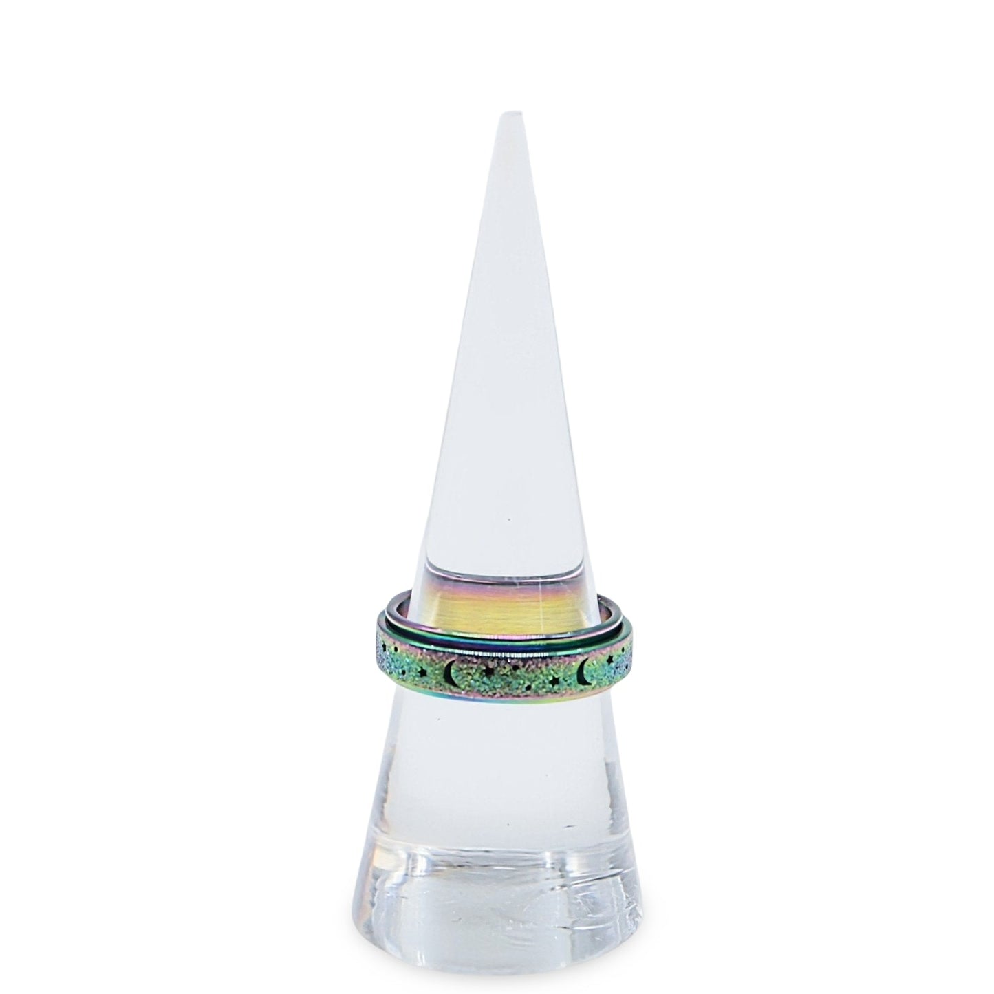 Rotating Ring - Stress Anxiety Relief - Stainless Steel - Rainbow Moon and Star