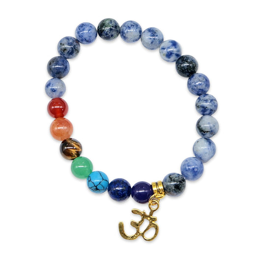 Bracelet - Sodalite & 7 Chakras with Om Charm - 8mm